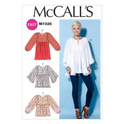7325 MCCALLS EASY ADORABLE PULLOVER PEASANT TOPS, TUNIC PATTERN LARGE - XXL UNCUT
